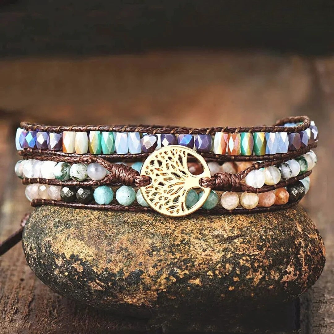Natural Stone Hand-woven Multi-layer Tree Of Life Accessories Couple Bracelet