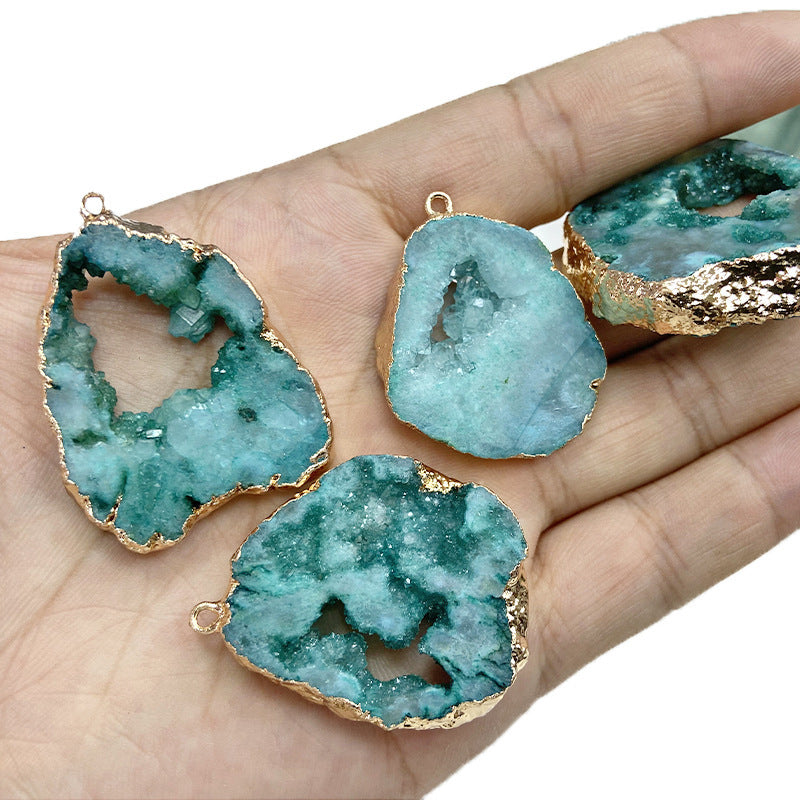 Rough Stone Pendant Irregular Slice Ornament With Crystal