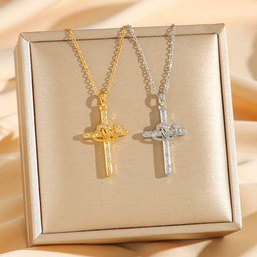 Elegant Handcrafted Zircon Cross Heart Necklace for Women by Tinkers
