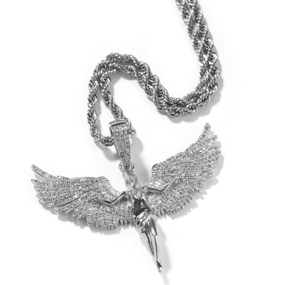 Female Retro Diamonds Angel Wings Necklace Copper Chain