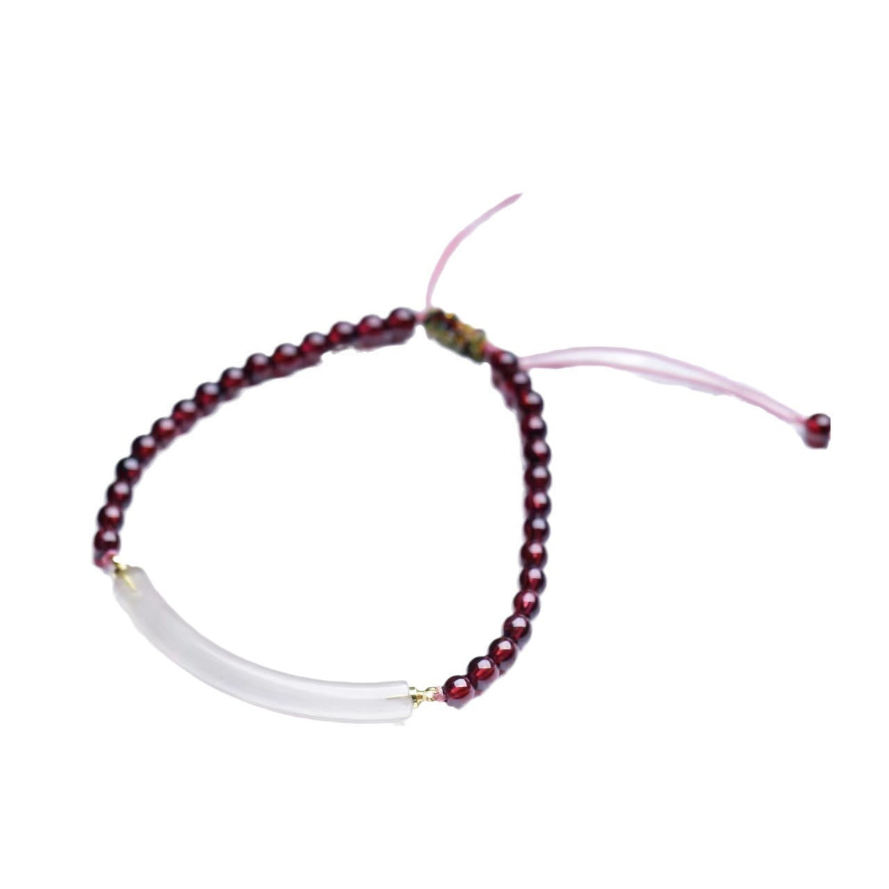 Natural Agate With Garnet Beaded Pull Adjustable Bracelet