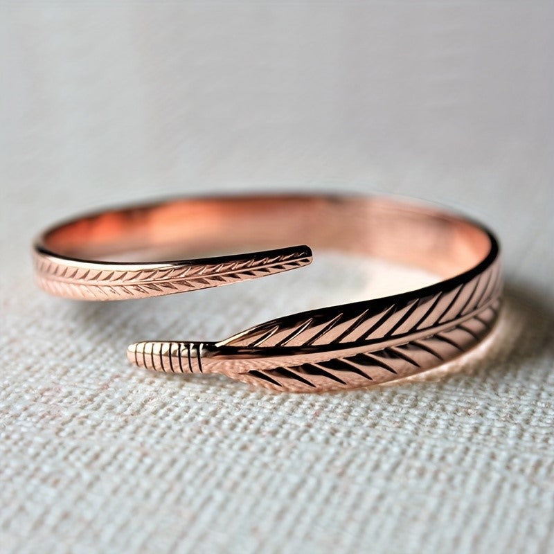 Vintage Leaf Brass Bracelet — Antique Bronze | Botanical Cuff