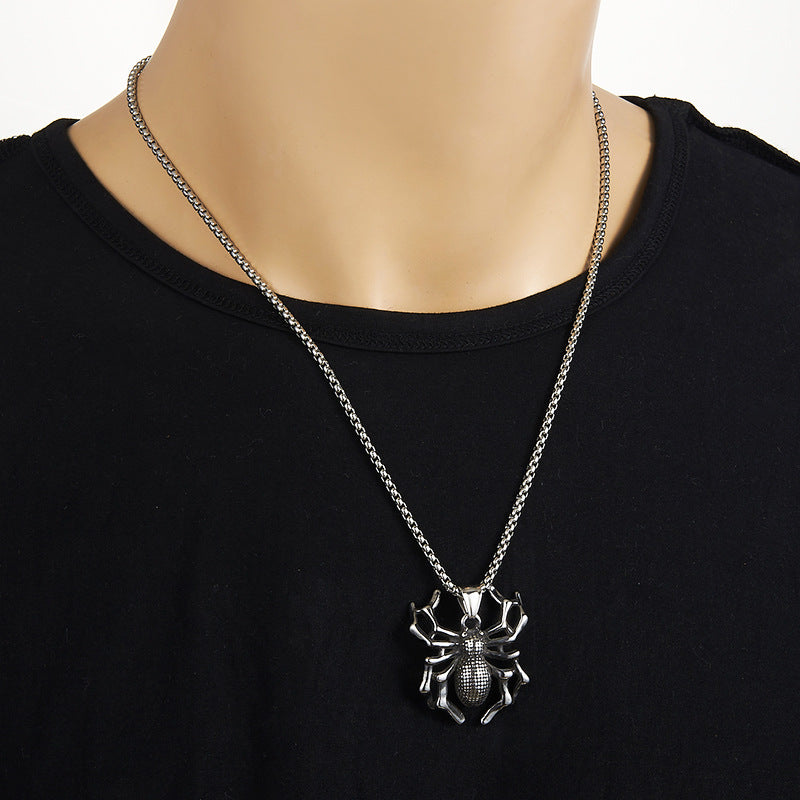 Empowering Handcrafted Titanium Steel Spider Punk Necklace for Men by Tinkers