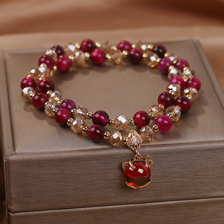 Red Rose Tiger Eye Crystal Bracelet For Women Travel Gift