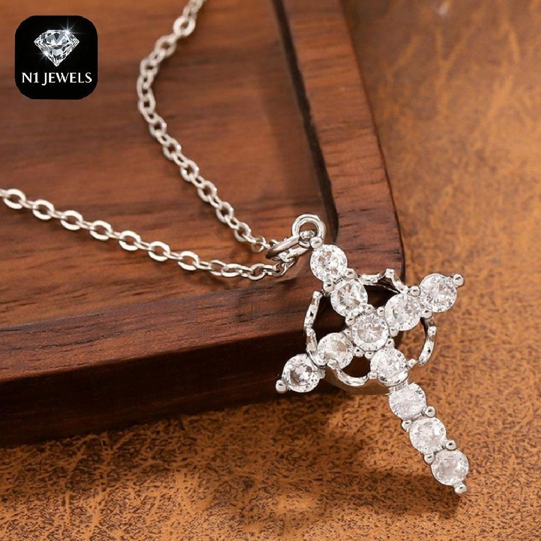 Crown And Cross Pendant Necklace For Women Men Girls