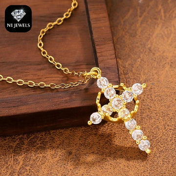 Crown And Cross Pendant Necklace For Women Men Girls