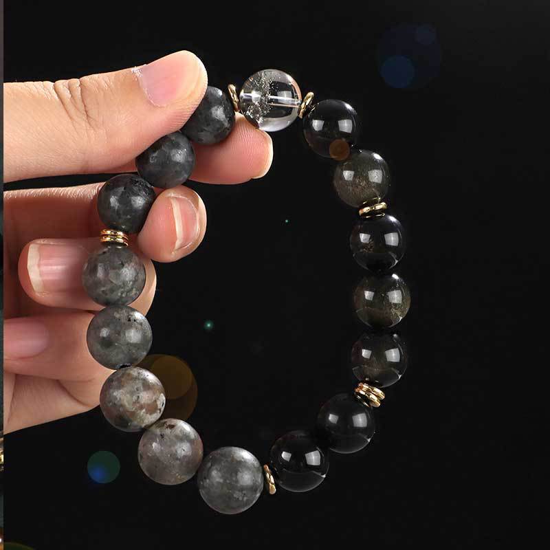 925 Silver Hoop Mantra Tiger Eyes Bracelet Unisex Wukong