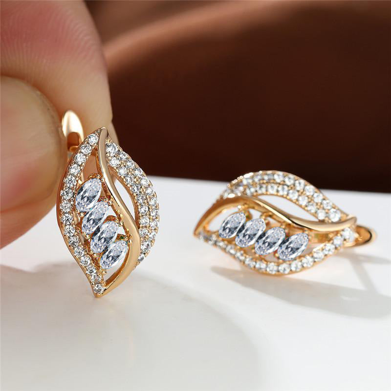 Leaf Shaped Rhinestone Earrings Zircon Stud Jewelry