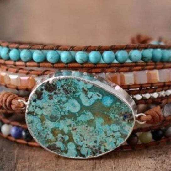 Tinkers Natural Ocean Stone Leather Multilayer Bracelet Exclusive - 0