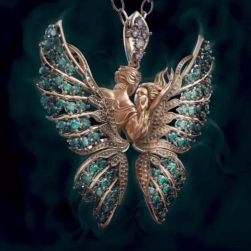 Angel Wings Diamond Butterfly Necklace Lovers Pendant