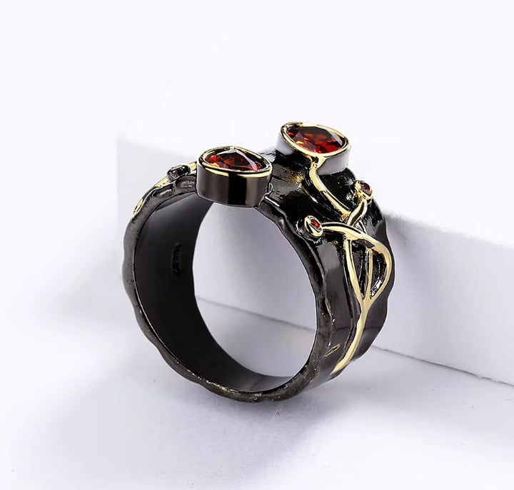 Fashionable Retro Oval Ring For Women Brass Black Classic