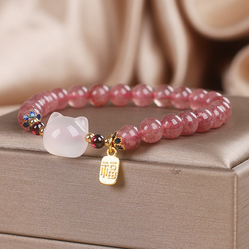 Natural Strawberry Quartz Bracelet For Women Sweet Style
