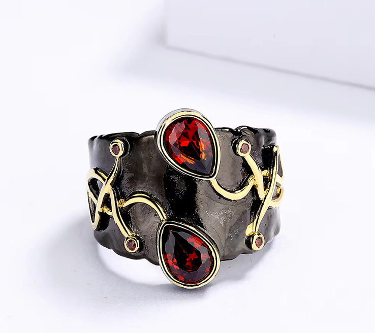 Fashionable Retro Oval Ring For Women Brass Black Classic