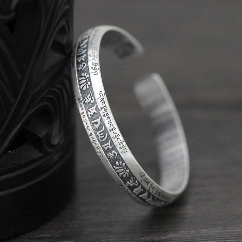 Heart Sutra Copper Bracelet — Thai Silver & Symbolic Charms