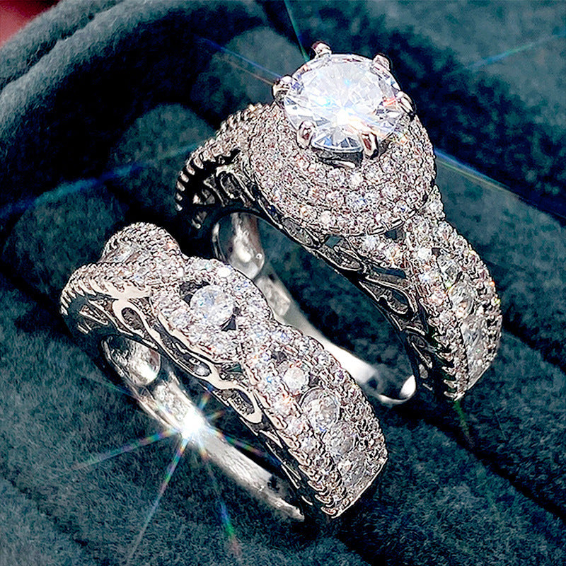 European American Luxury Couple Ring Zircon Inlaid Wedding