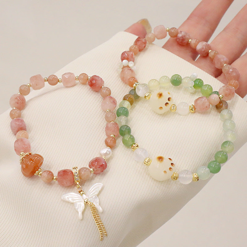 Natural Sunstone Crystal Bracelet For Women Butterfly Charm