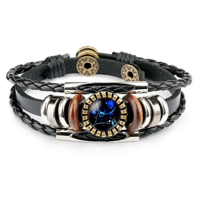 Zodiac Constellation Bracelet — 12 Signs | Leather & Glass Charm