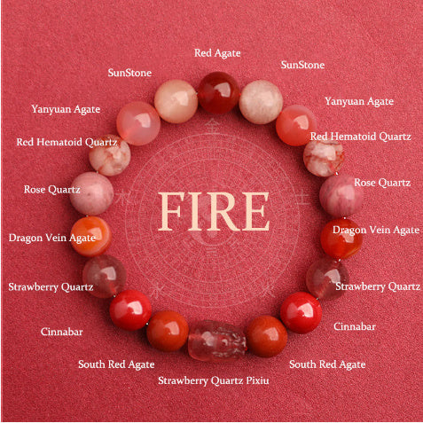 Fünf Elemente Kristall Erdbeerquarz Glücksbringer Armband