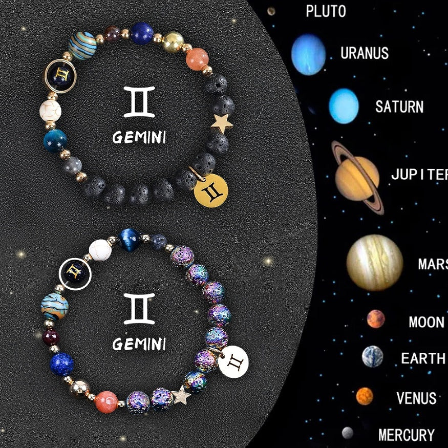 Natural Zodiac Stone Balance Bracelet Set Mens Gift