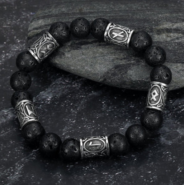 Tinkers Asgard Crafted Silver Rune Bracelet Lava Stone Edition - 0