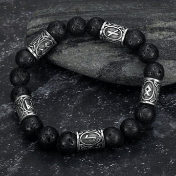 Tinkers Asgard Crafted Silver Rune Bracelet Lava Stone Edition - 0