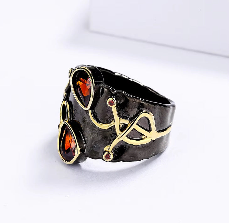 Fashionable Retro Oval Ring For Women Brass Black Classic