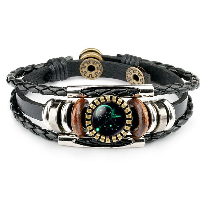 Zodiac Constellation Bracelet — 12 Signs | Leather & Glass Charm