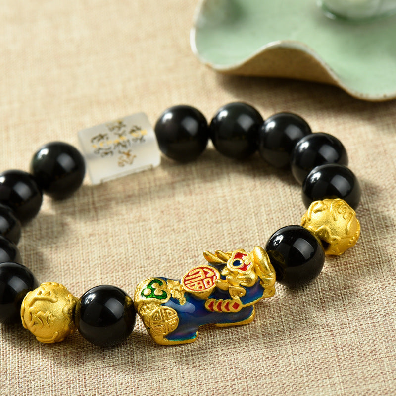 Obsidian Pi Xiu Bracelet Protection And Grounding Handmade