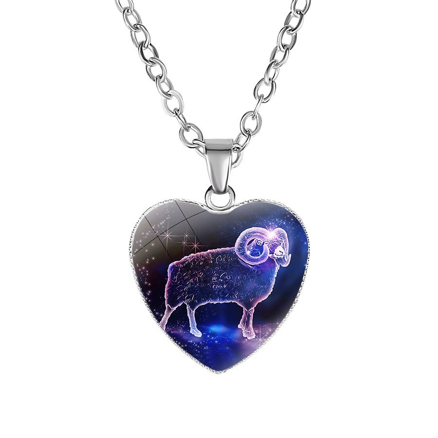 Women's Zodiac Heart Pendant Necklace With 12 Constellations