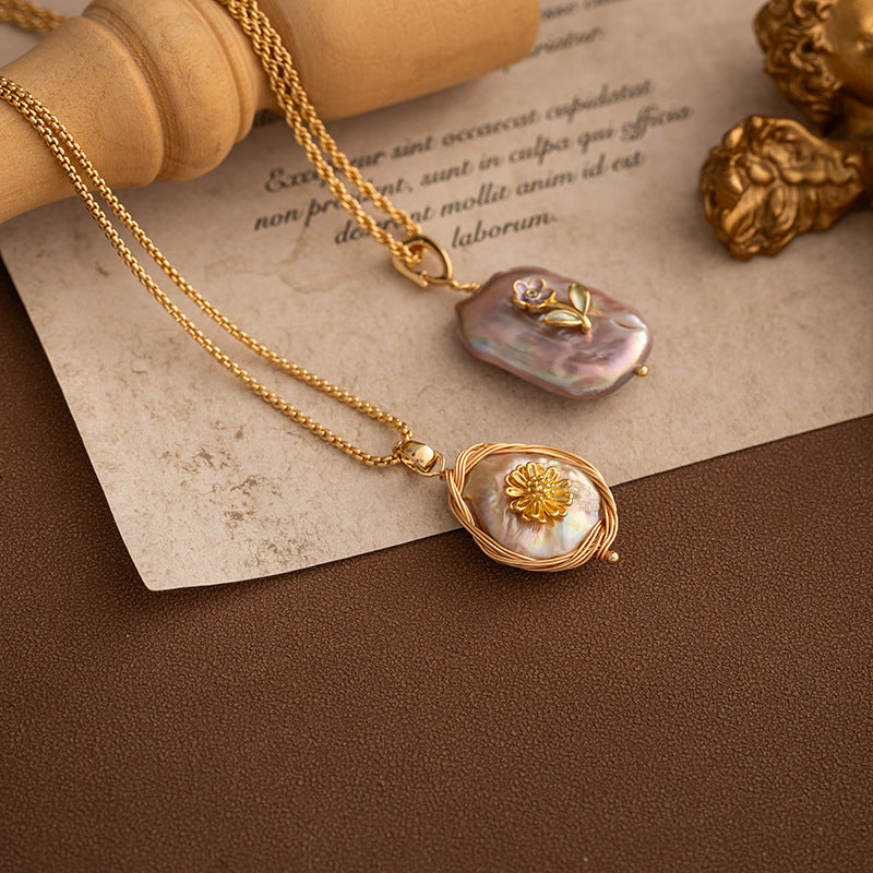 Natural Baroque Freshwater Pearl Pendant Copper Necklace