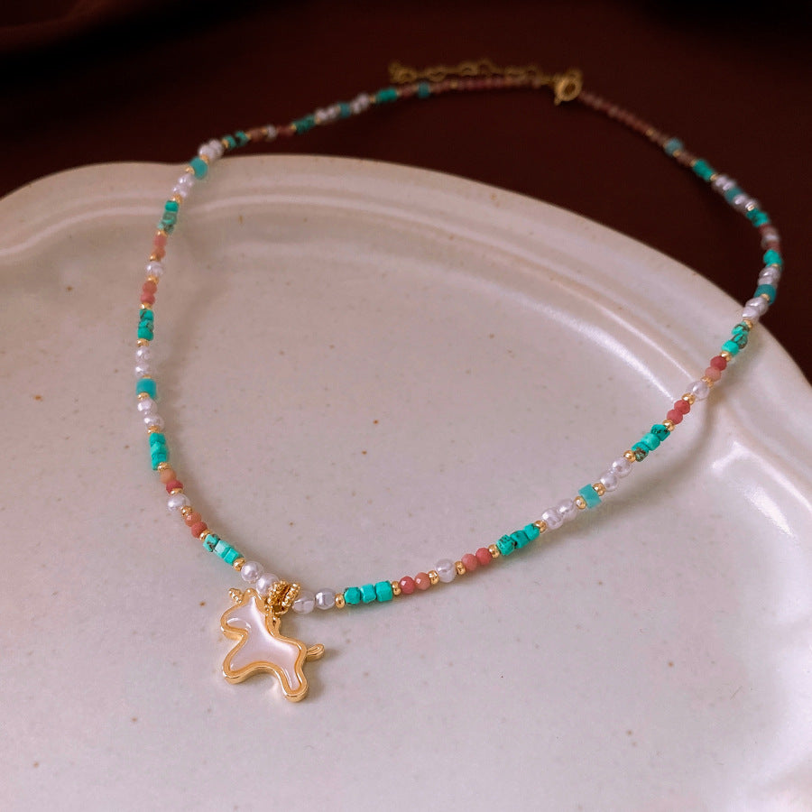 Colorful Imitation Pearl Pendant Necklace Clavicle Chain