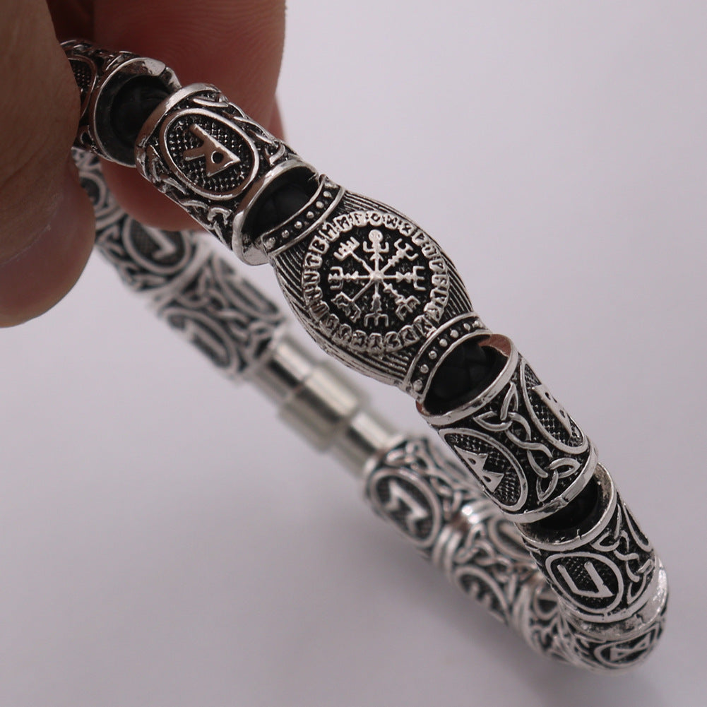 Tinkers Viking Odin Rune Compass Beaded Old Silver Bracelet Limited - 0