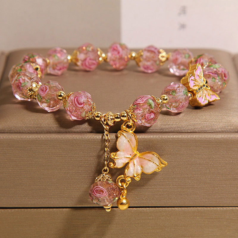 Womens Rose Garden Bracelet Chinese Style Glazed Jewelry