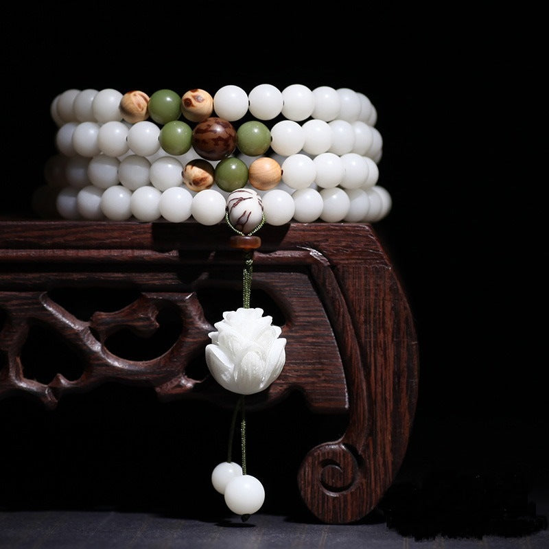 Tinkers Tinkers White Jade Bodhi Beads Bracelet Cloisonne Lotus Ltd - 0