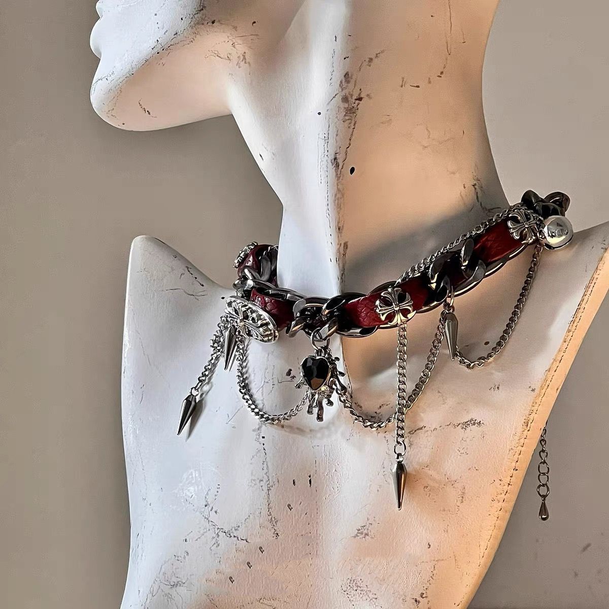 Handcrafted Punk Love Leather Necklace for Unisex Protection by Tinkers