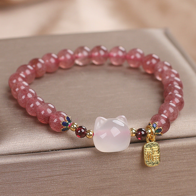 Natural Strawberry Quartz Bracelet For Women Sweet Style