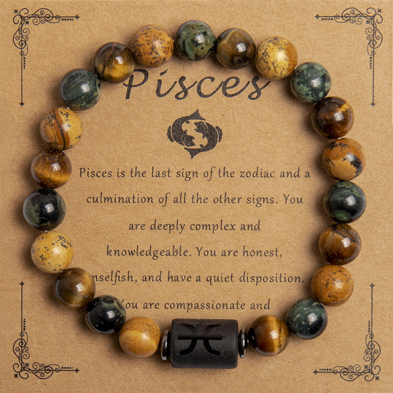 Tinkers Tigereye Beaded Bracelet Twelve Constellation Zodiac Cards - 0