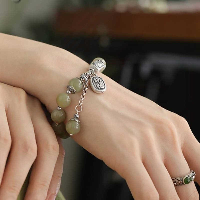 Handcrafted Hetian Jade Pearl Bracelet for Women, Blessing