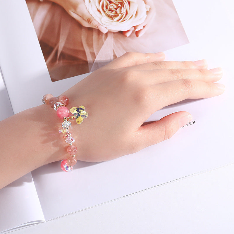 Transparent Glass Ball Strawberry Quartz Bracelet Women
