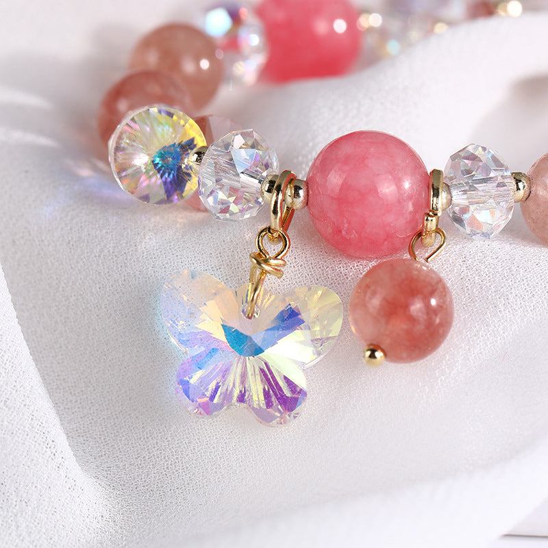 Transparent Glass Ball Strawberry Quartz Bracelet Women
