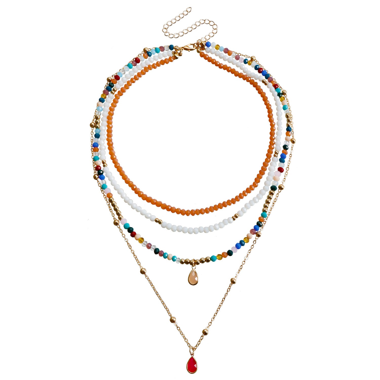 Bohemian Contrast Color Rice Shaped Beads Layered Necklace