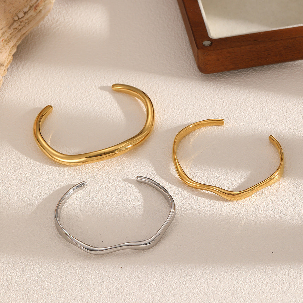 Irregular Open Cuff Bracelet — Minimalist Stainless Steel Bangle