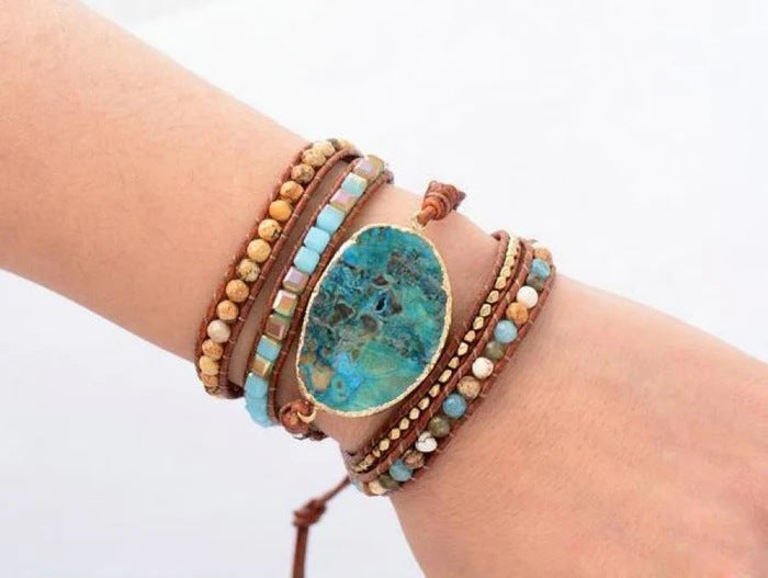 Tinkers Natural Ocean Stone Leather Multilayer Bracelet Exclusive - 0