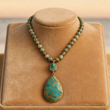 Natural Stone Geometric Necklace | Vintage Beaded Celestial Pendant