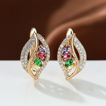 Leaf Shaped Rhinestone Earrings Zircon Stud Jewelry
