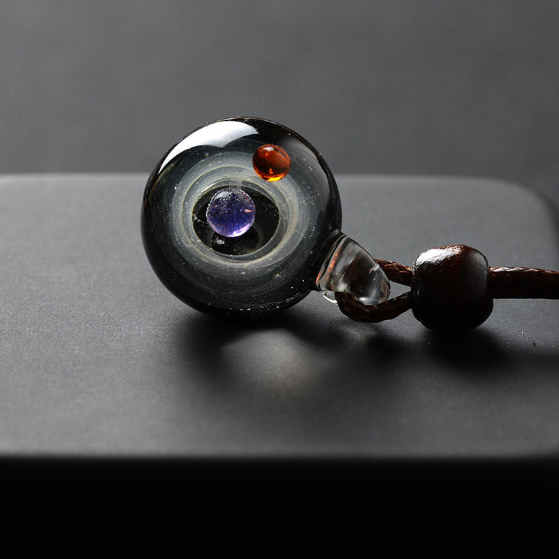 Cosmic Nebula Pendant Necklace Blue Starry Sky Glass Ball