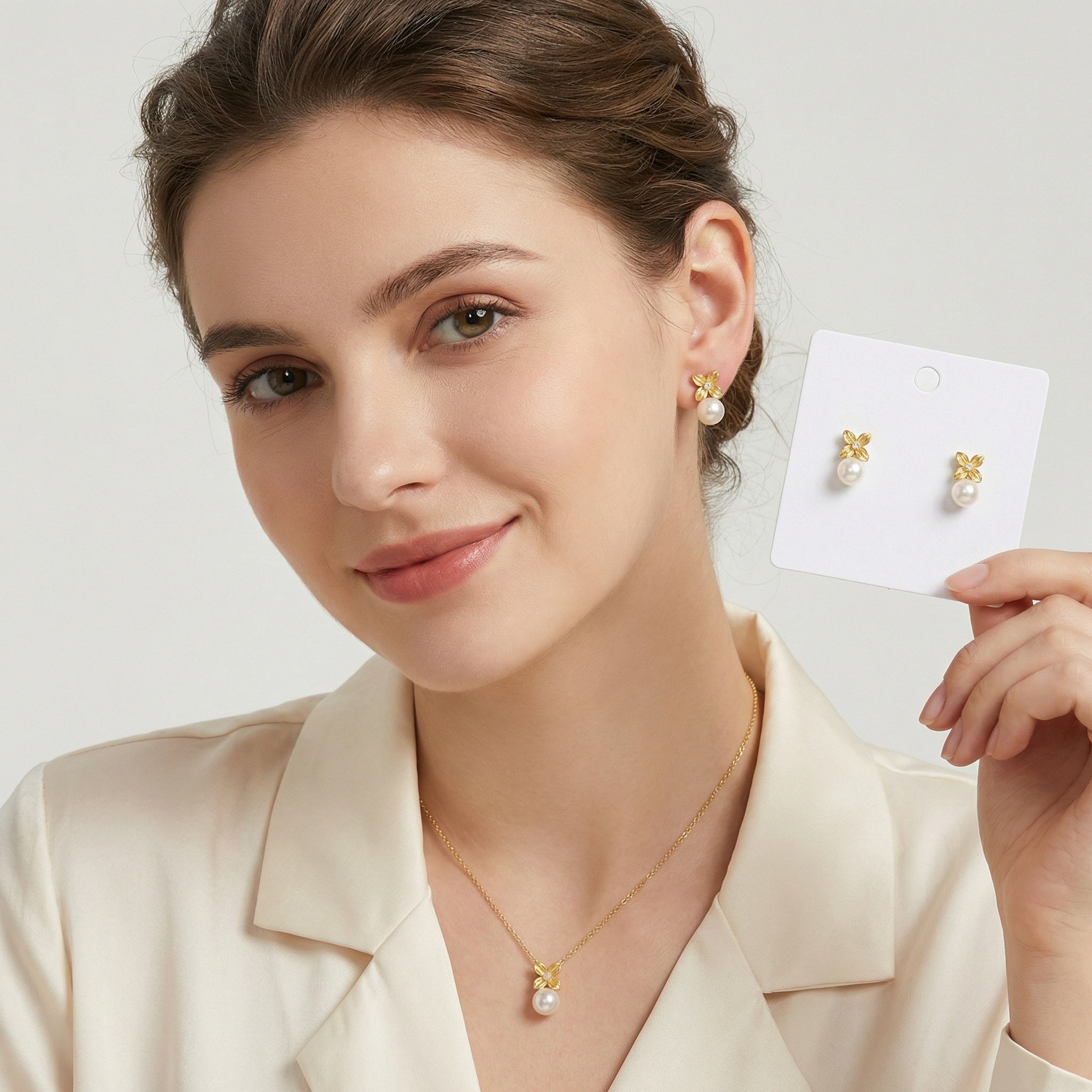 Pearl Floral Stud Earrings — 925 Sterling Silver | Botanical Elegance