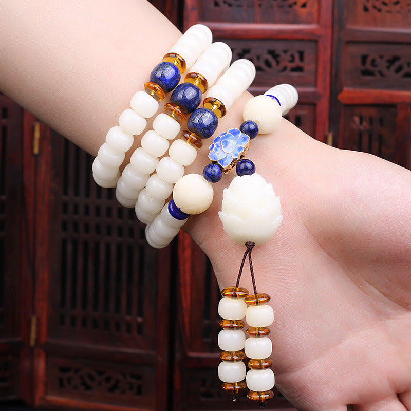 Tinkers Tinkers White Jade Bodhi Beads Bracelet Cloisonne Lotus Ltd - 0