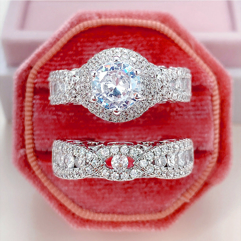 European American Luxury Couple Ring Zircon Inlaid Wedding