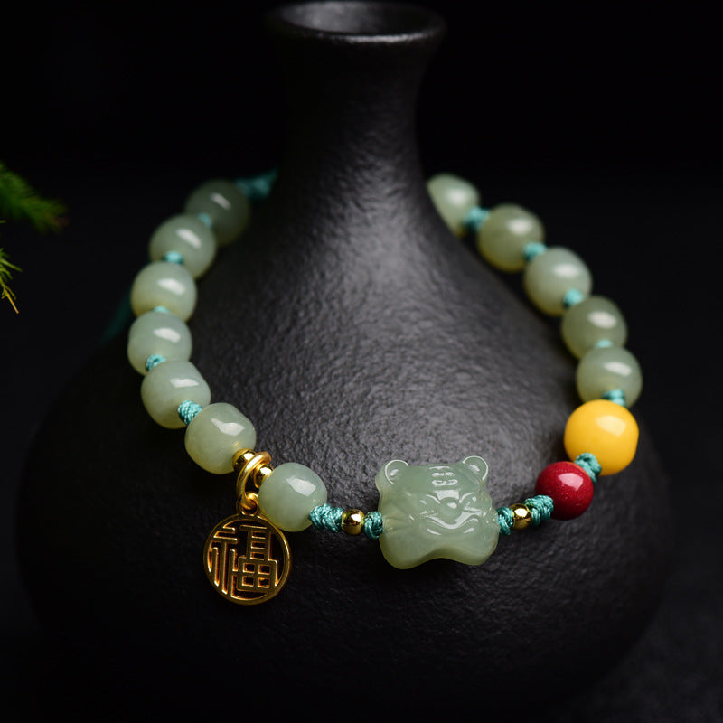 Natural Hetian Jade Cinnabar Beeswax Bracelet Unisex
